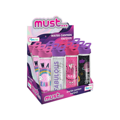 GARRAFA 450ML MUST 4 DESIGNS GLITTER